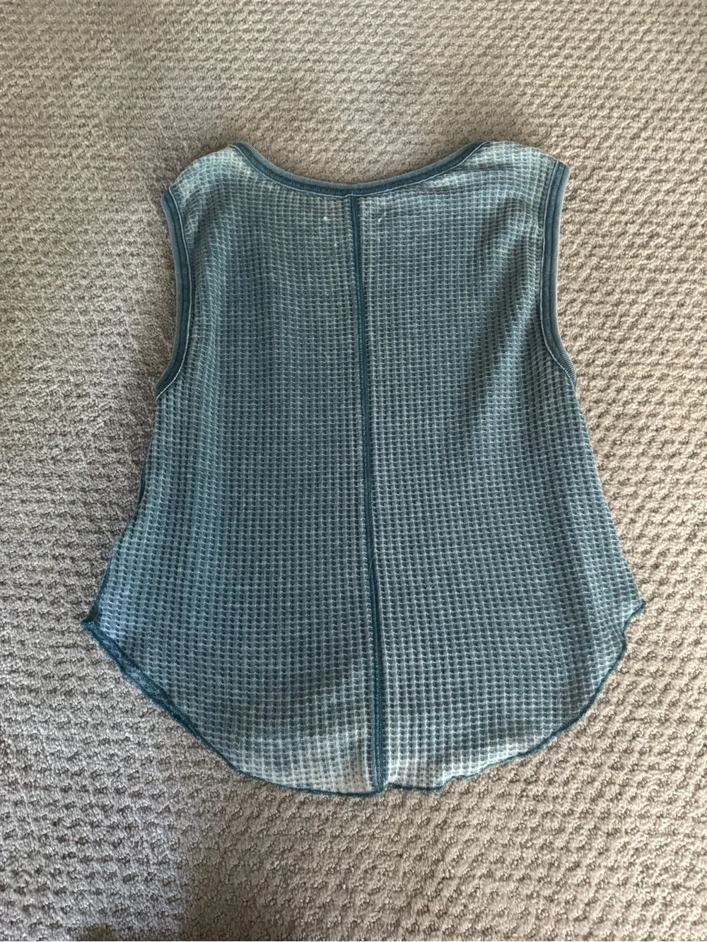 Free People Blue Waffle Knit Tank with Rose Graphic